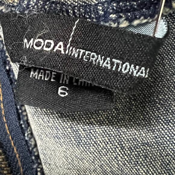 Moda International Y2K Denim Dress 6 Blue Ruffle Neck Milkmaid Stretch Retro - Picture 11 of 15